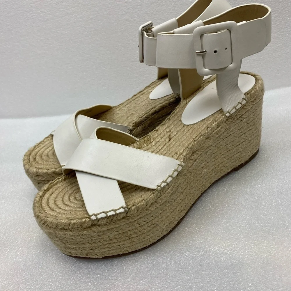 Marc Fisher Randall Platform Wedge Espadrille White Leather Summer sandals 10 M